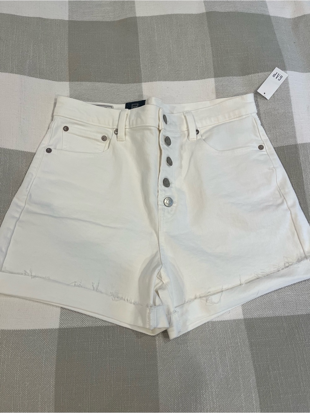 GAP White Button-Front High-Rise Denim Shorts